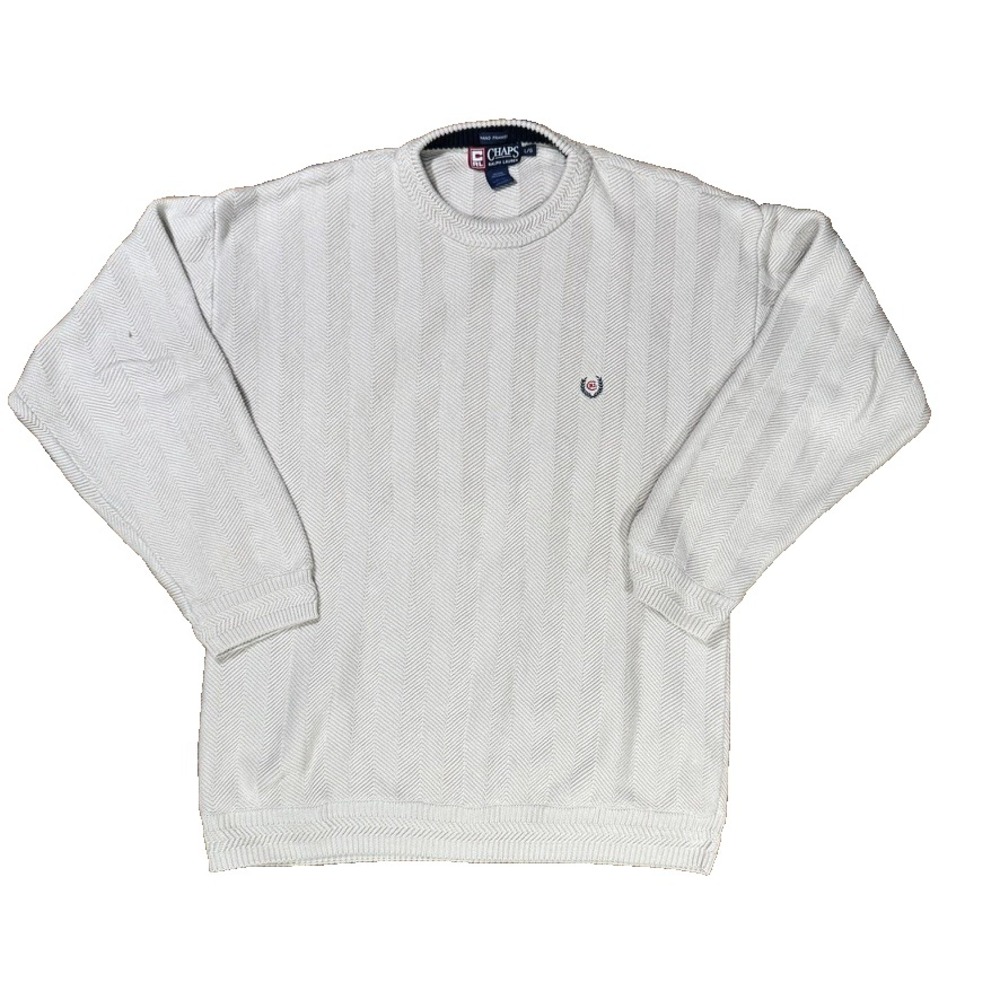Chaps Ralph Lauren Sweater Men Large Beige Hand Framed Crewneck Pullover Vtg 90s